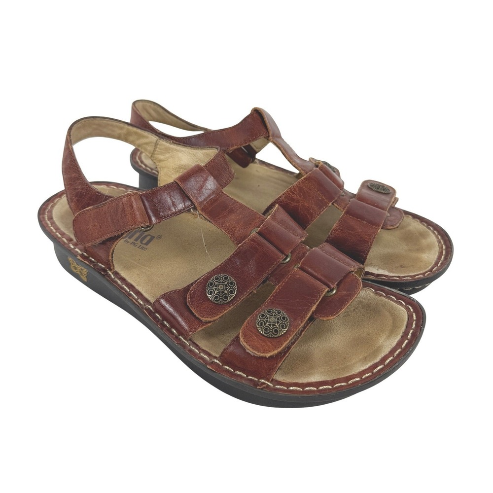 Alegria Kleo Womens 39 Cognac Brown Leather Strappy Medallion Slingback Sandals
